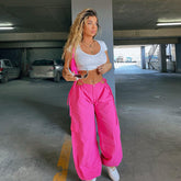 High Waist Hollow Out Cutout Drawstring Solid Color Ankle Banded Working Pants Retro Easy Matching Solid Color Straight Leg Pants